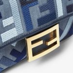 FENDI Baguette® Mini Blue canvas bag with FF embroidery - Image 3